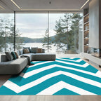 Teal White Zigzag Stripe Area Rug
