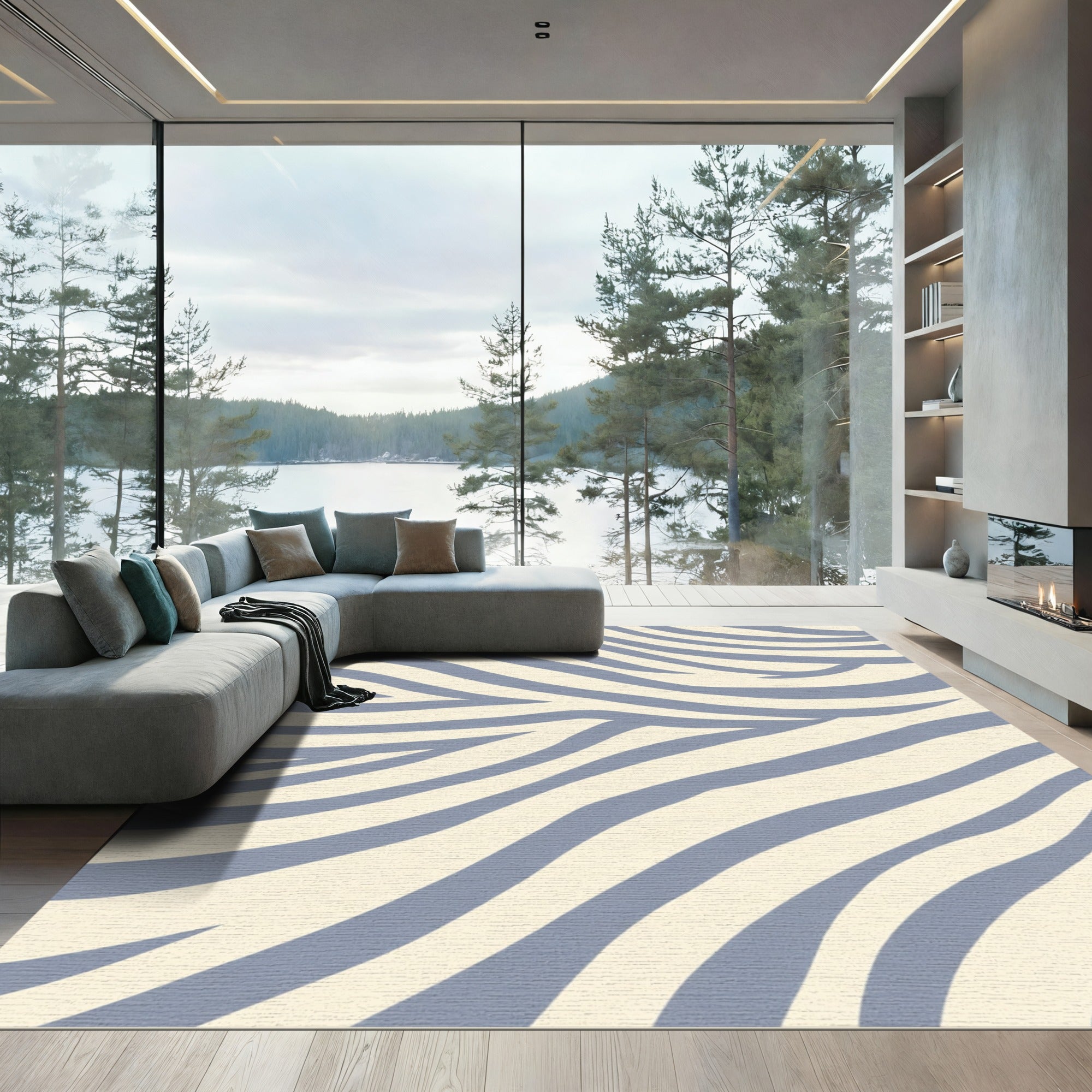 Soft Blue Gray Zebra Stripe Rug
