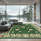 Emerald Green Floral Scroll Border Rug