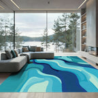 Oceanic Blue Abstract Wave Rug