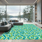 Teal Olive Flowing Abstract Medallion Rug