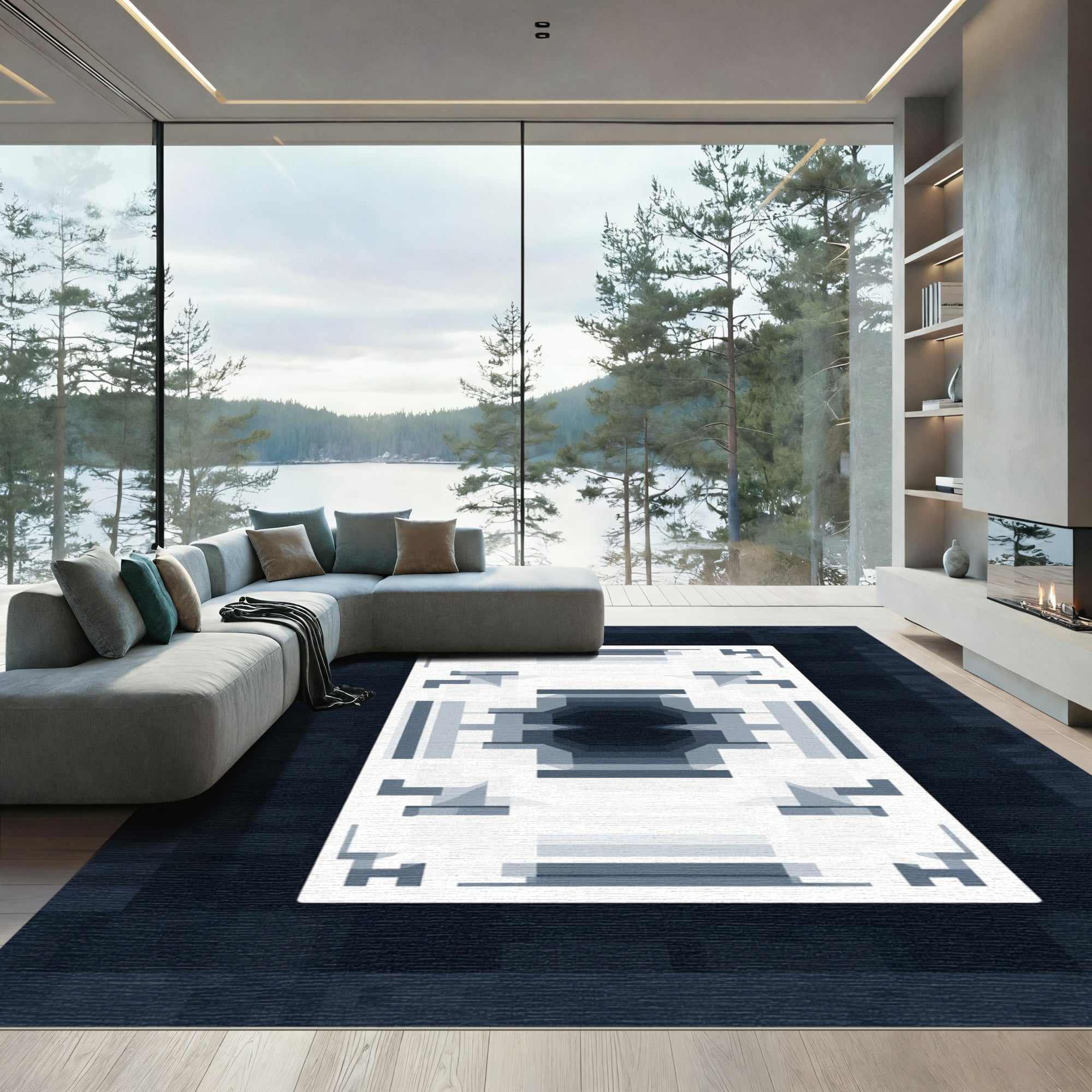 Monochromatic Geometric Mirror Image Rug