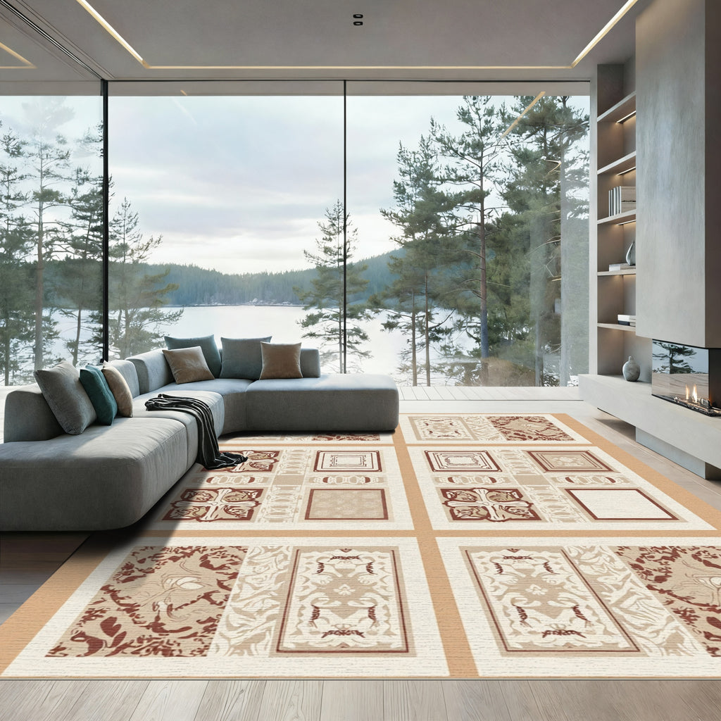 Rustic Red Brown Geometric Medallion Collage Rug