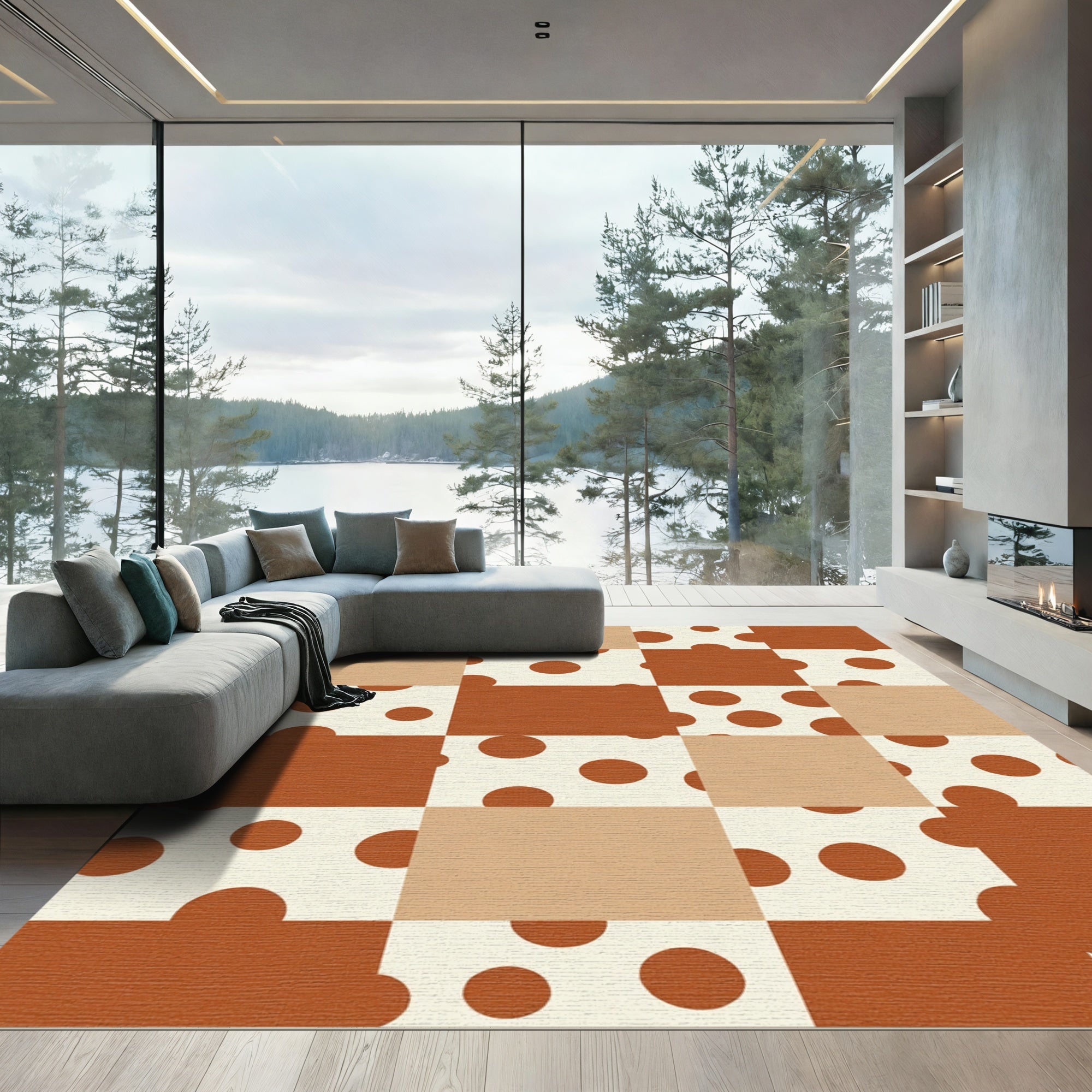 Checkerboard Clay Polka Dot Rug
