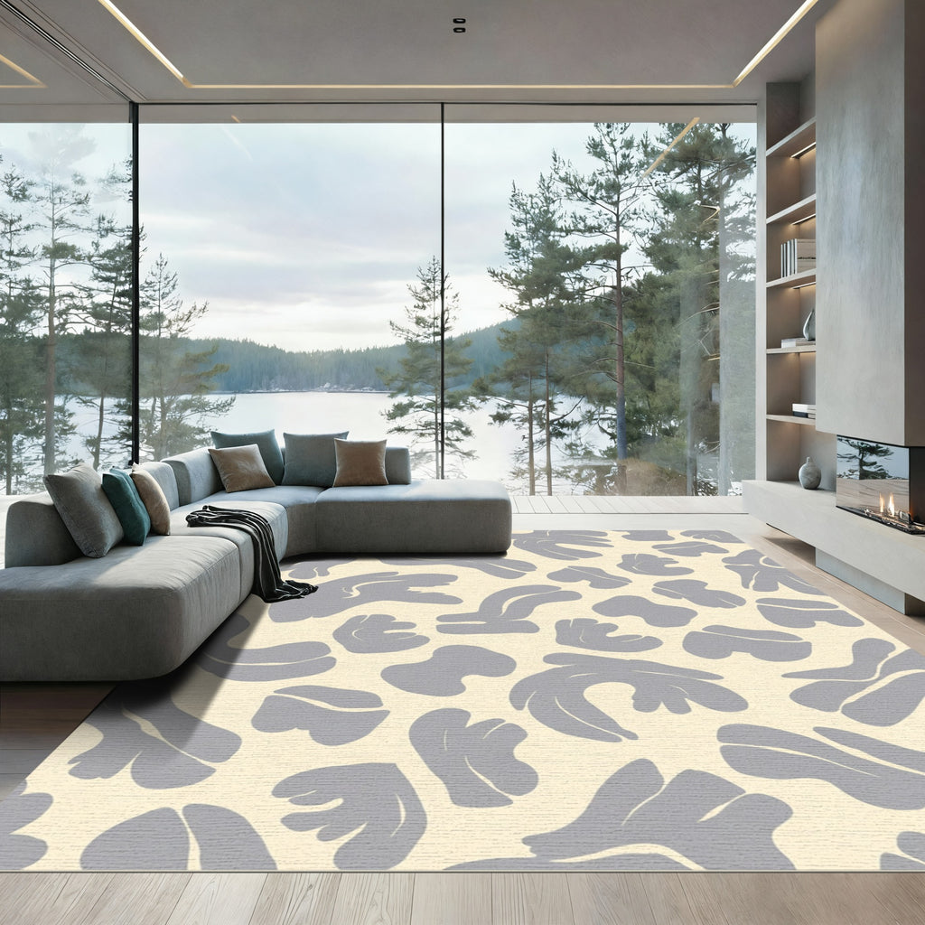 Soft Gray Abstract Organic Shapes Rug