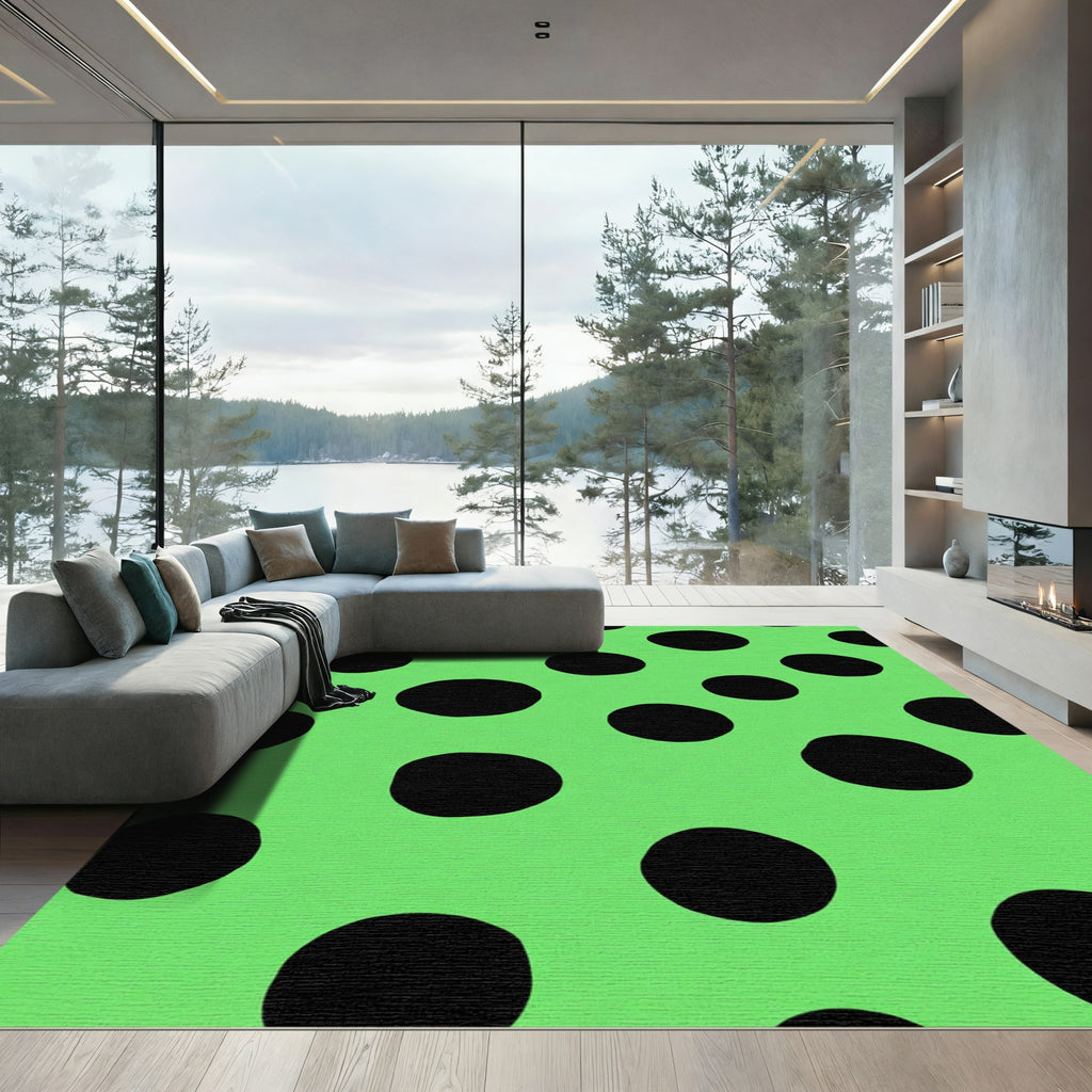 Retro Neon Green Black Polka Dot Rug