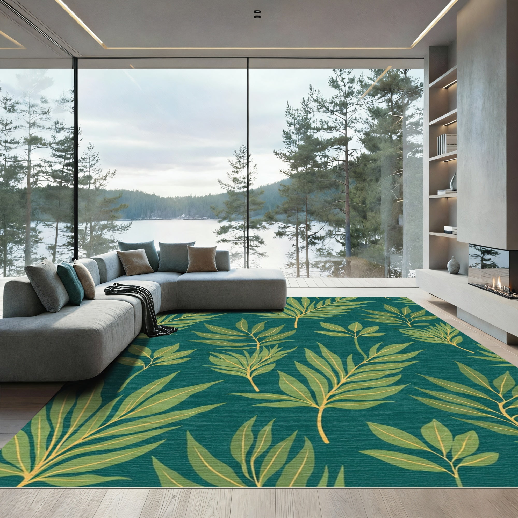 Green Leafy Tropical Foliage Rug