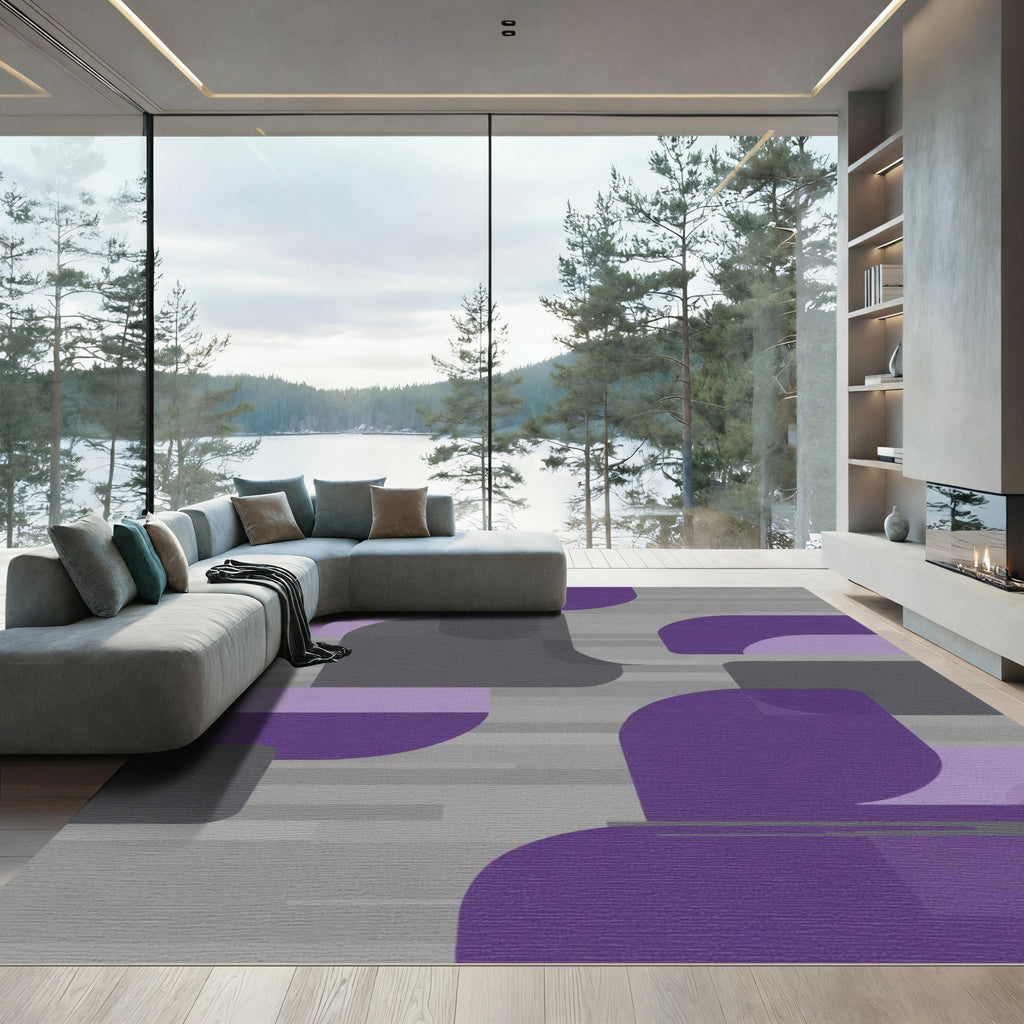 Abstract Purple Gray Geometric Stripes Rug