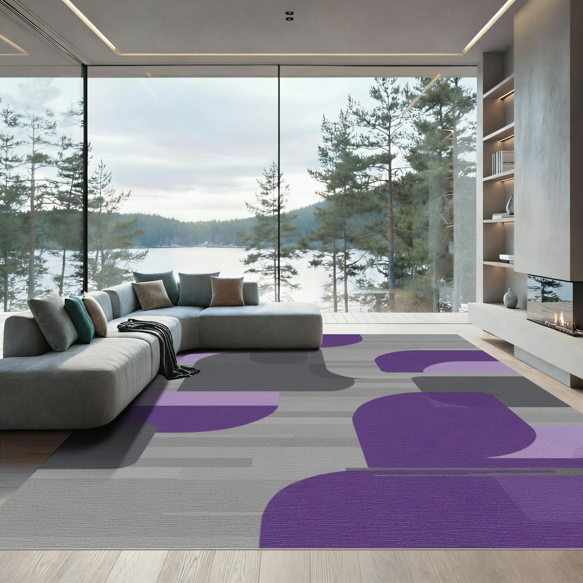 Abstract Purple Gray Geometric Stripes Rug
