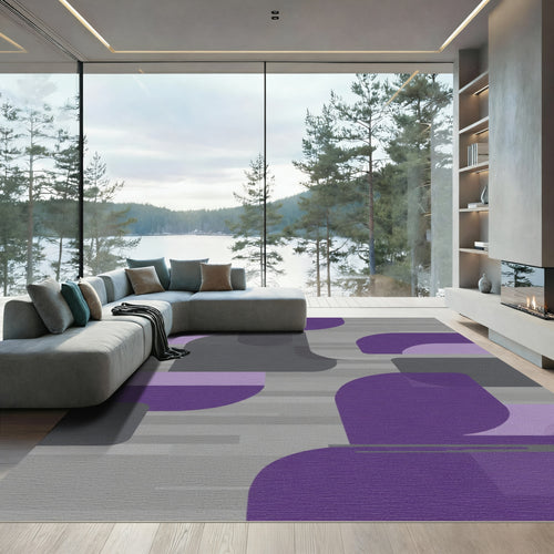 Abstract Purple Gray Geometric Stripes Rug