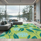 Teal Leafy Foliage Vines Rug