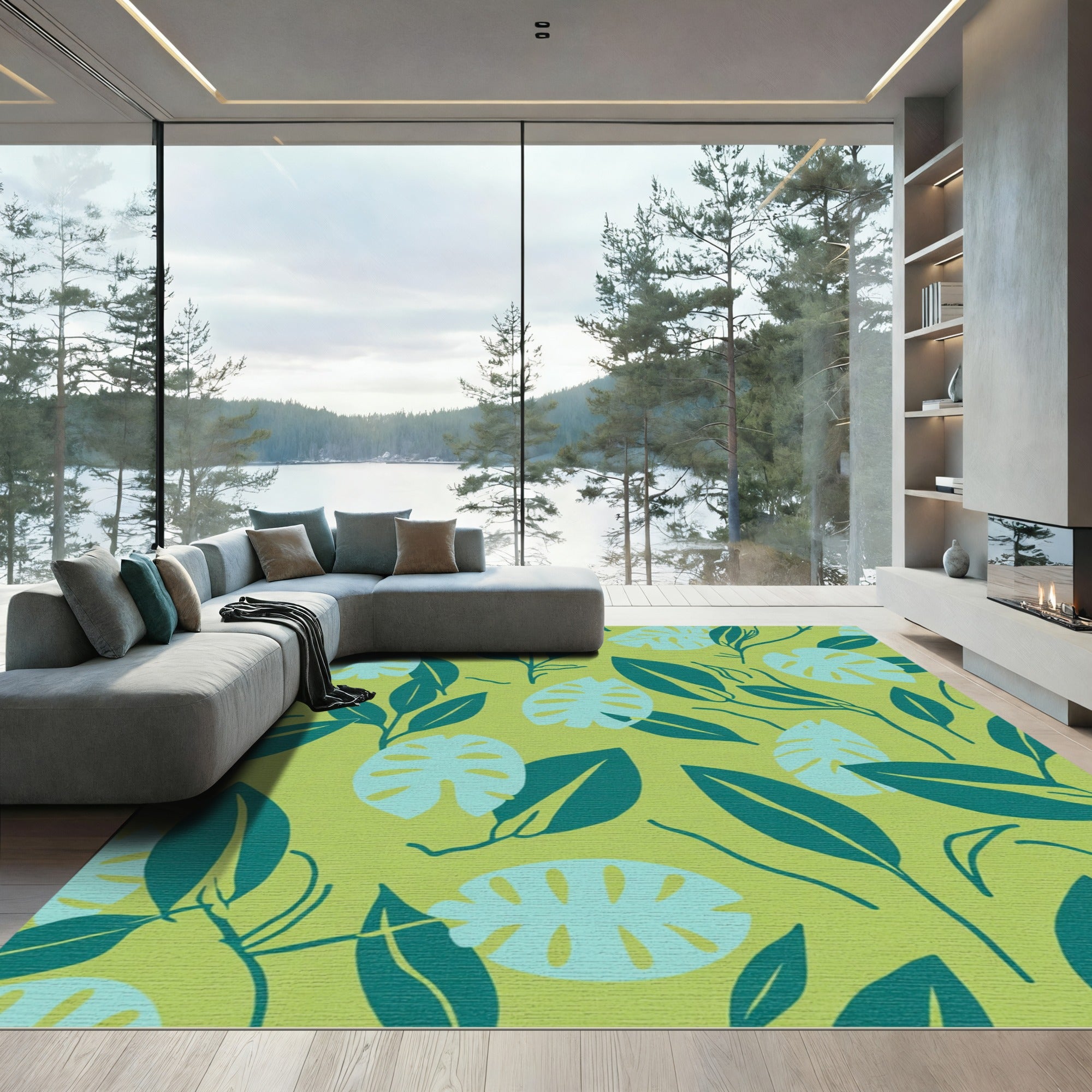 Teal Leafy Foliage Vines Rug
