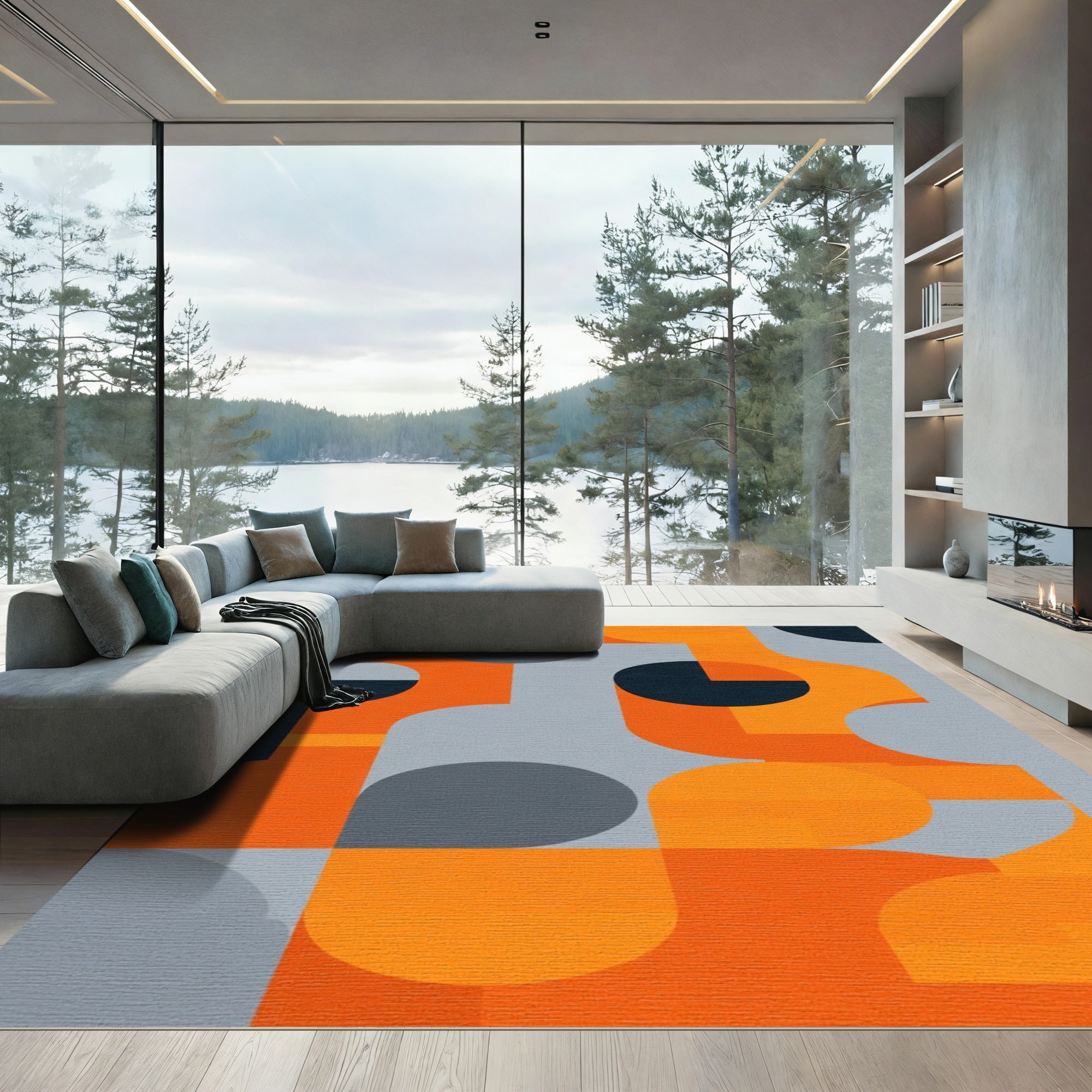 Mid Century Modern Geometric Circles Rug