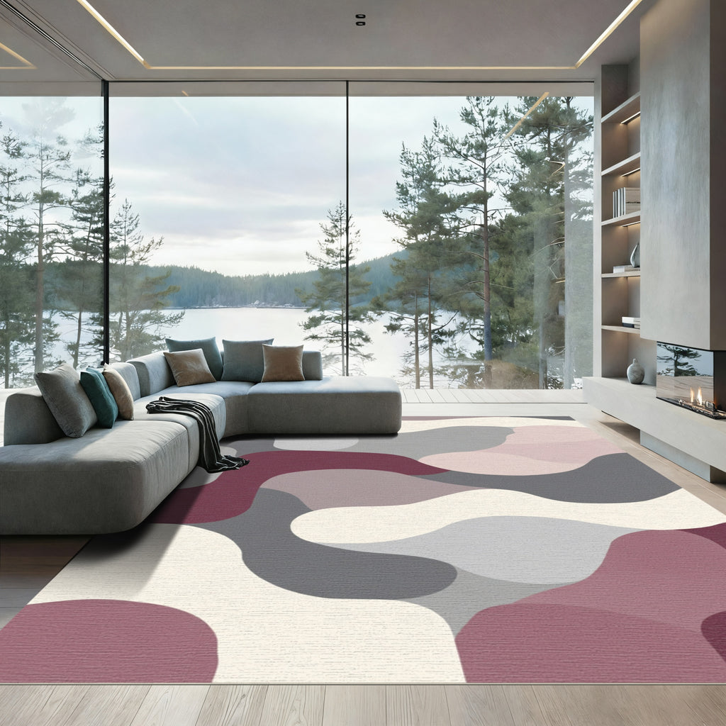 Modern Abstract Burgundy Gray Organic Forms Rug