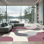 Modern Abstract Burgundy Gray Organic Forms Rug