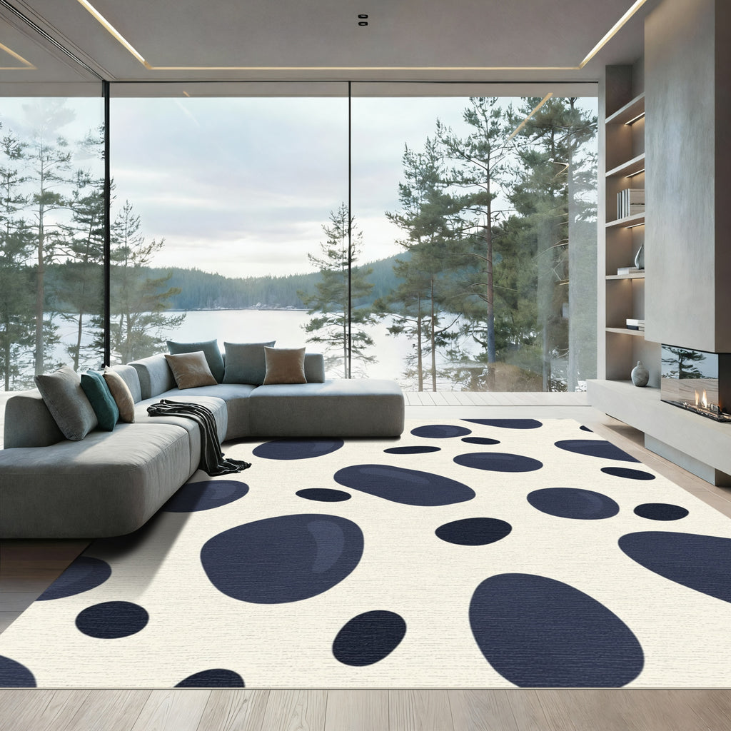 Cream Blue Blob Organic Texture Rug