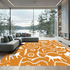 Orange White Ancient Animal Scroll Rug