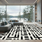 Black White Geometric Labyrinth Rug