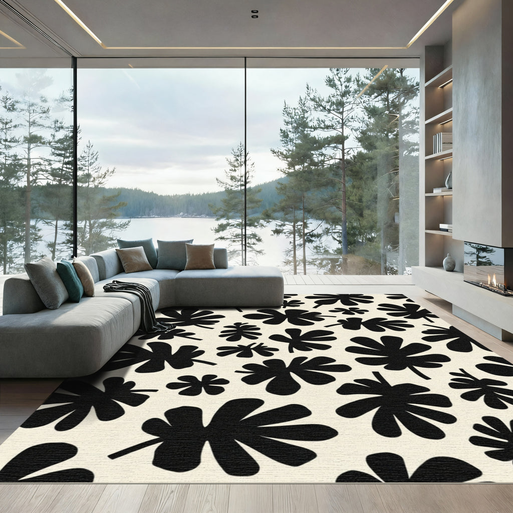 Bold Black Leafy Botanicals Rug