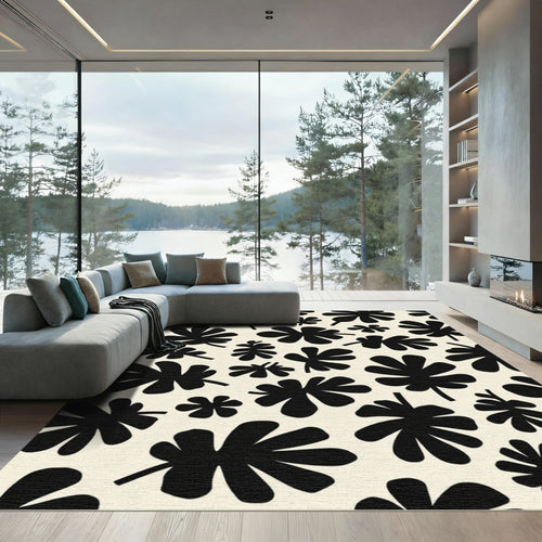 Bold Black Leafy Botanicals Rug