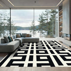 Black White Geometric Grid Rug