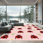 Red Ladybug Daisy Garden Pattern Rug