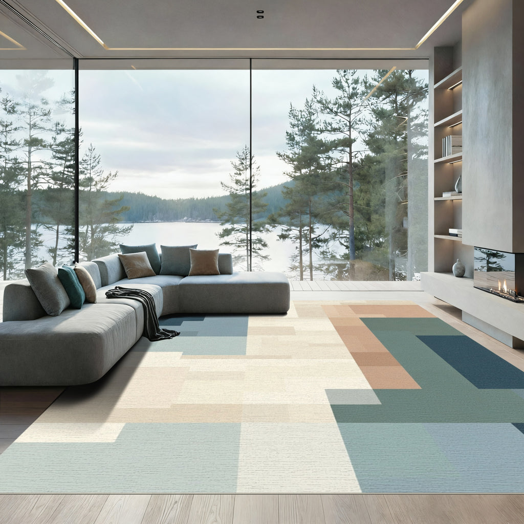 Abstract Geometric Pastel Color Block Rug