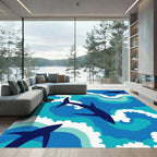 Ocean Blue Shark Waves Rug