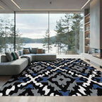 Modern Geometric Diamond Blue White Rug