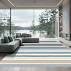 Navy Blue Tan Striped Arrangement Rug