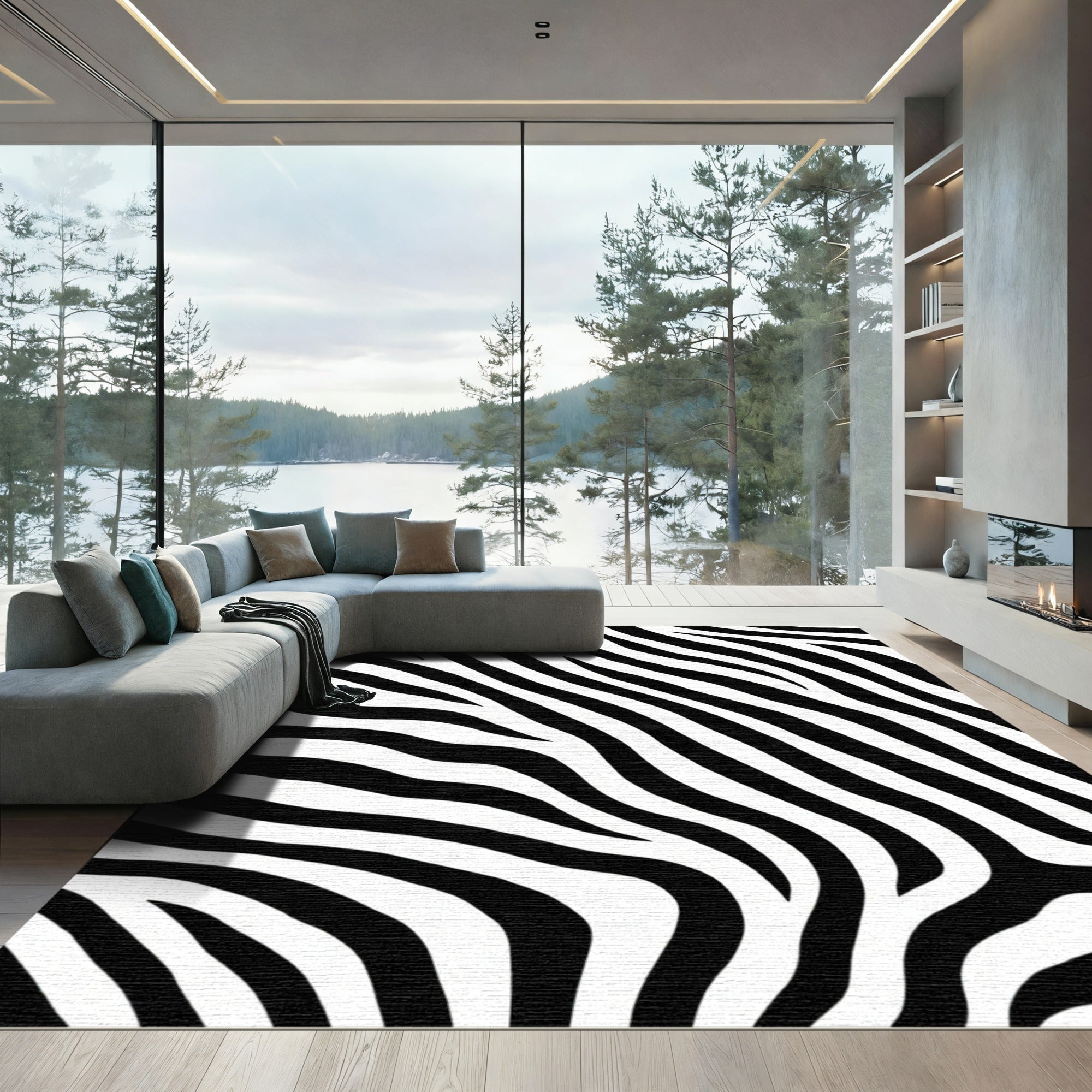 Bold Black White Animal Stripe Rug