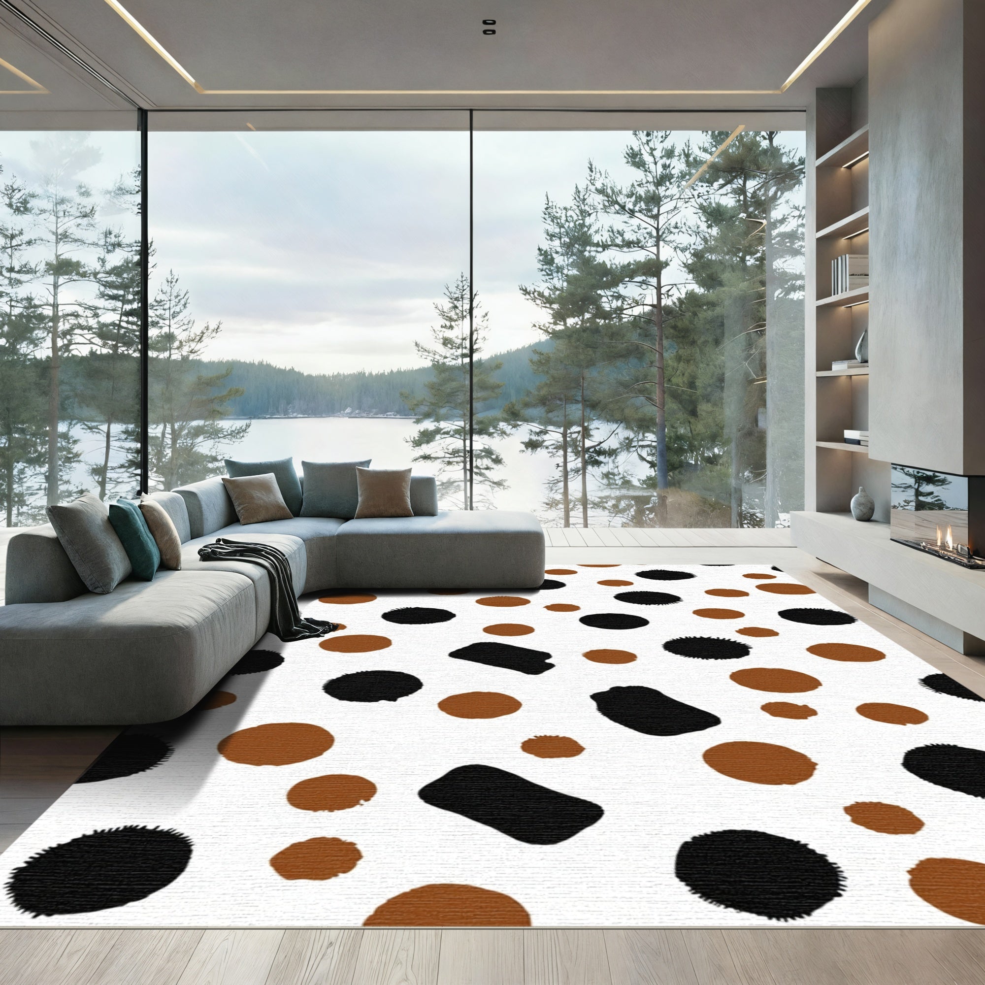 Brown Black Polka Dot Scatter Rug