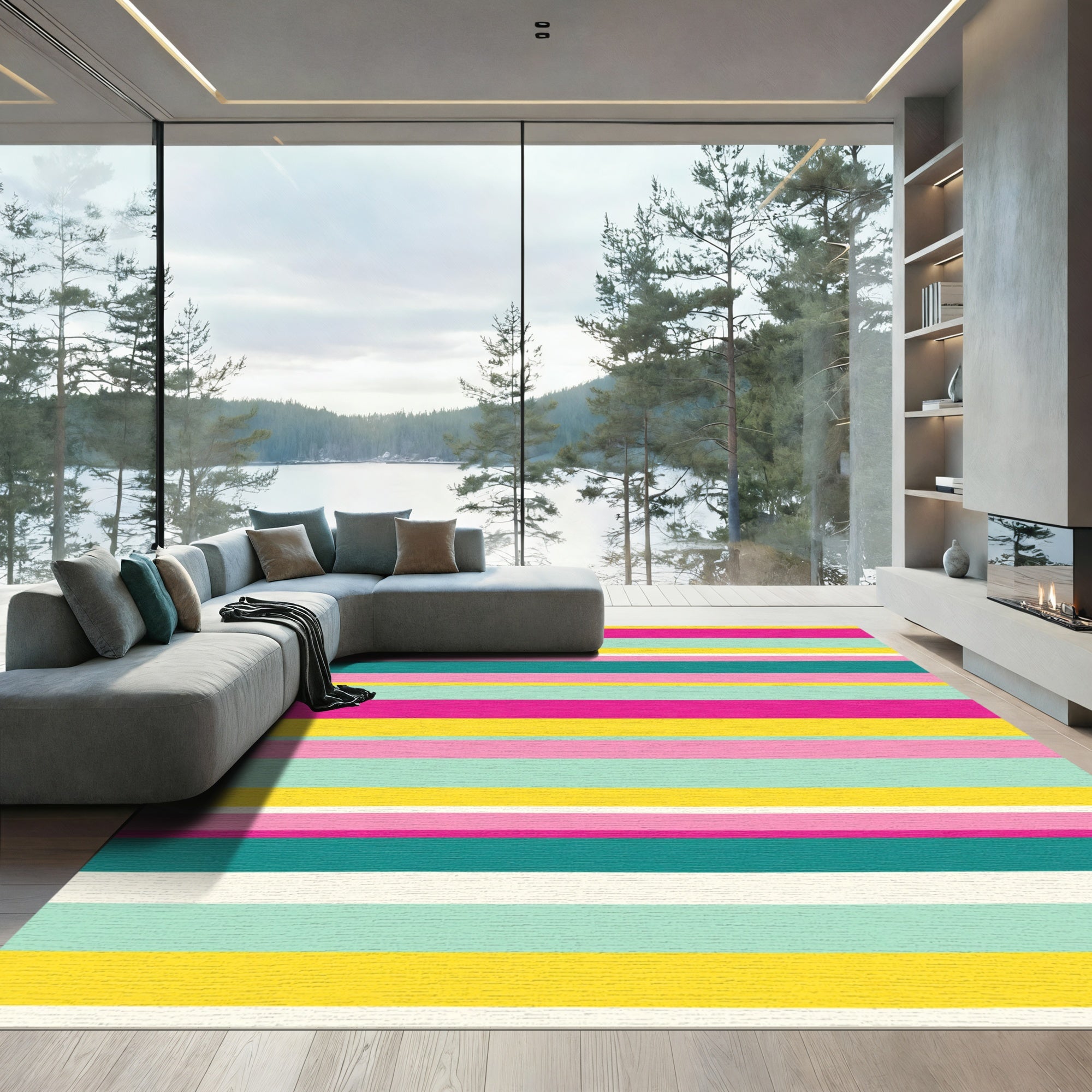 Vibrant Horizontal Candy Stripes Rug