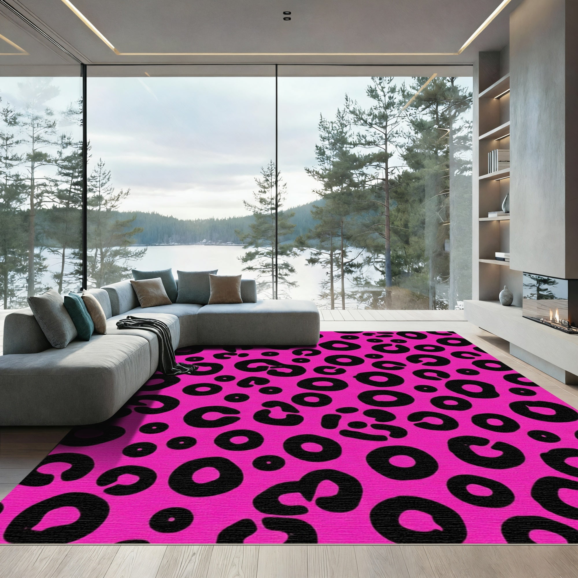 Bold Pink Black Leopard Spot Rug