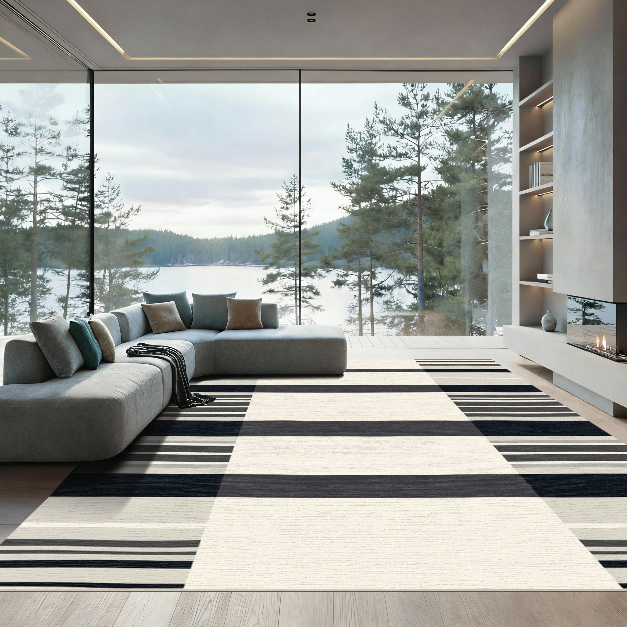 Modern Wide Stripe Monochrome Rug