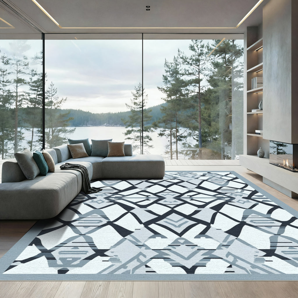 Gray Geometric Intersecting Diamond Rug
