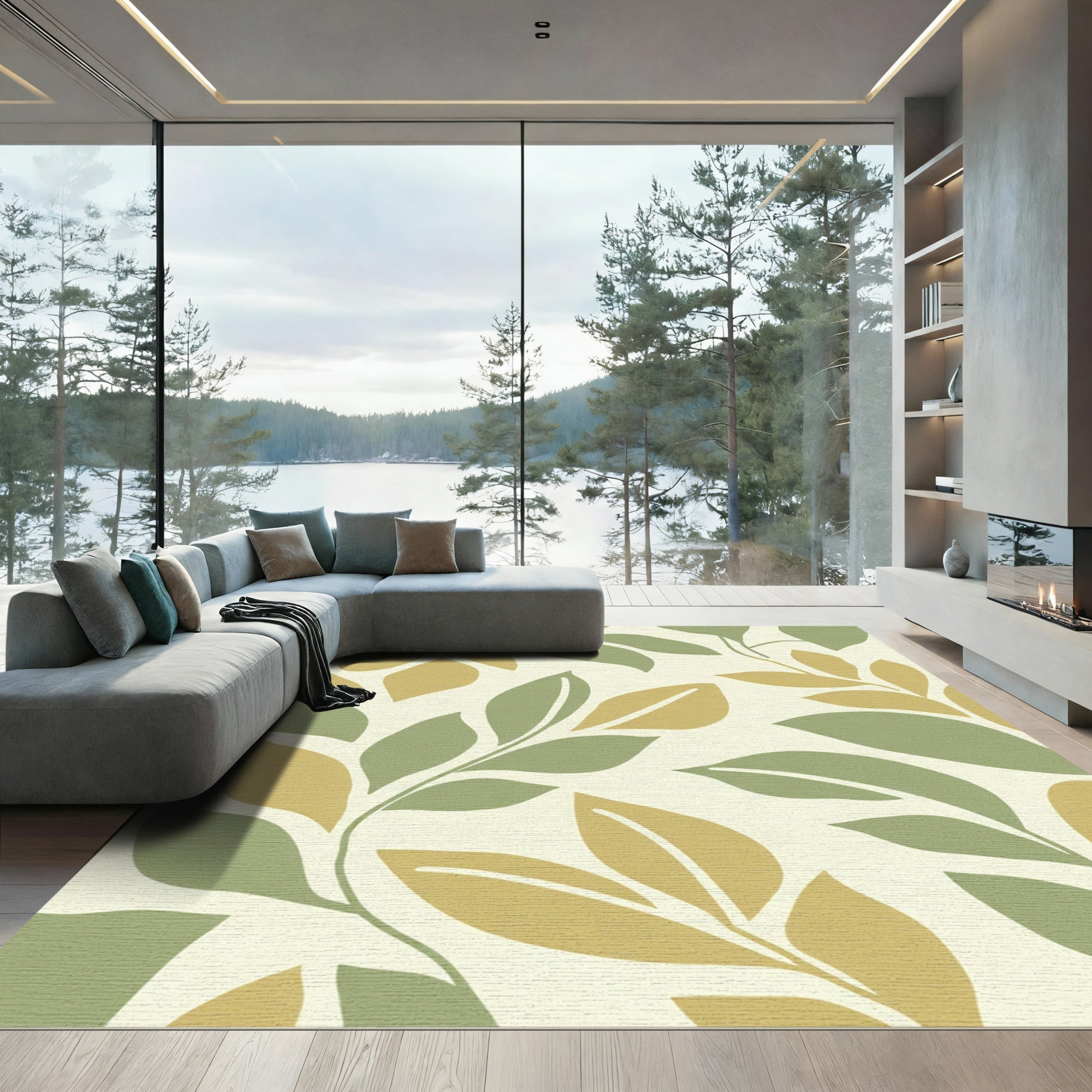 Sage And Gold Leaf Vines Rug