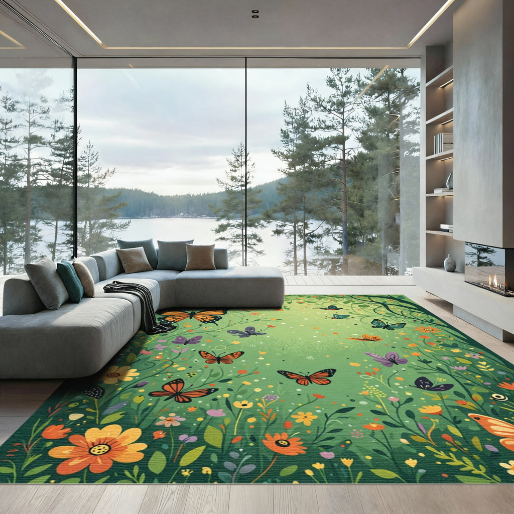 Whimsical Monarch Butterfly Garden Rug