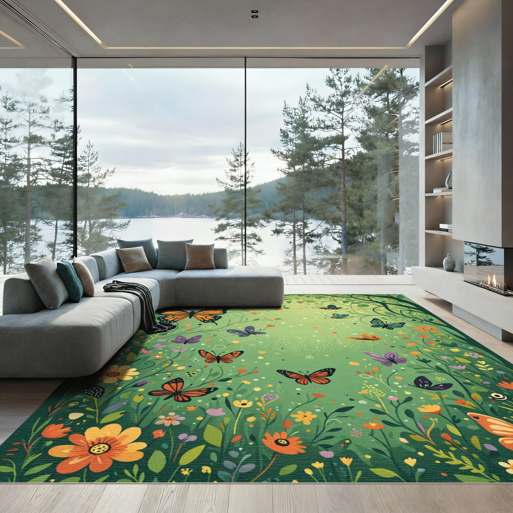 Whimsical Monarch Butterfly Garden Rug