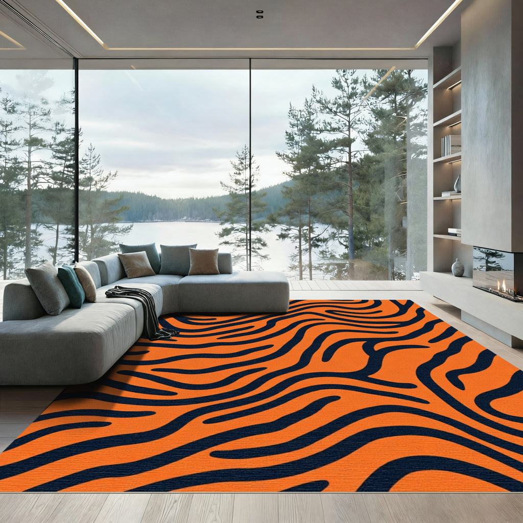 Orange Navy Swirling Tiger Stripes Rug