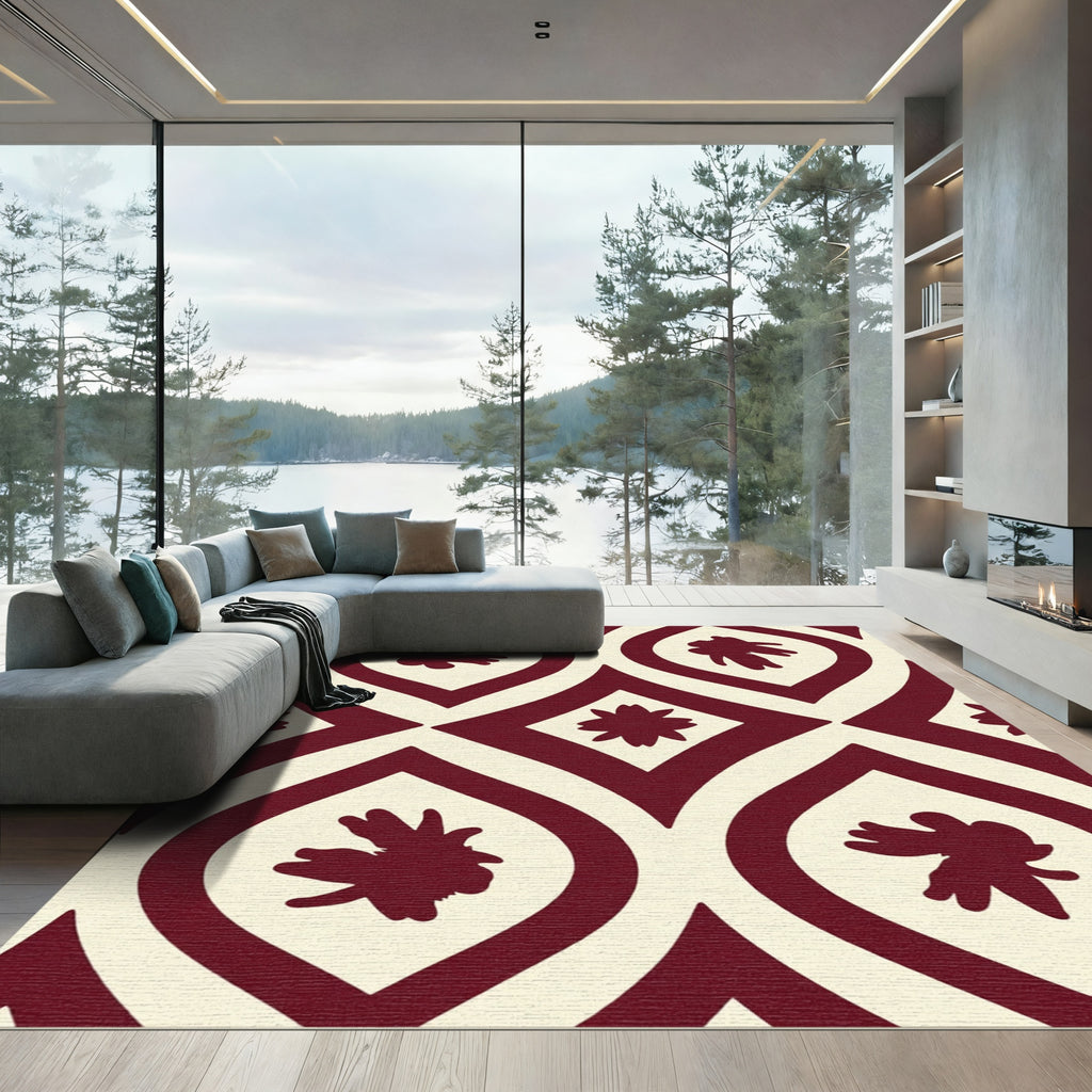 Crimson Leaf Arabesque Overlay Rug