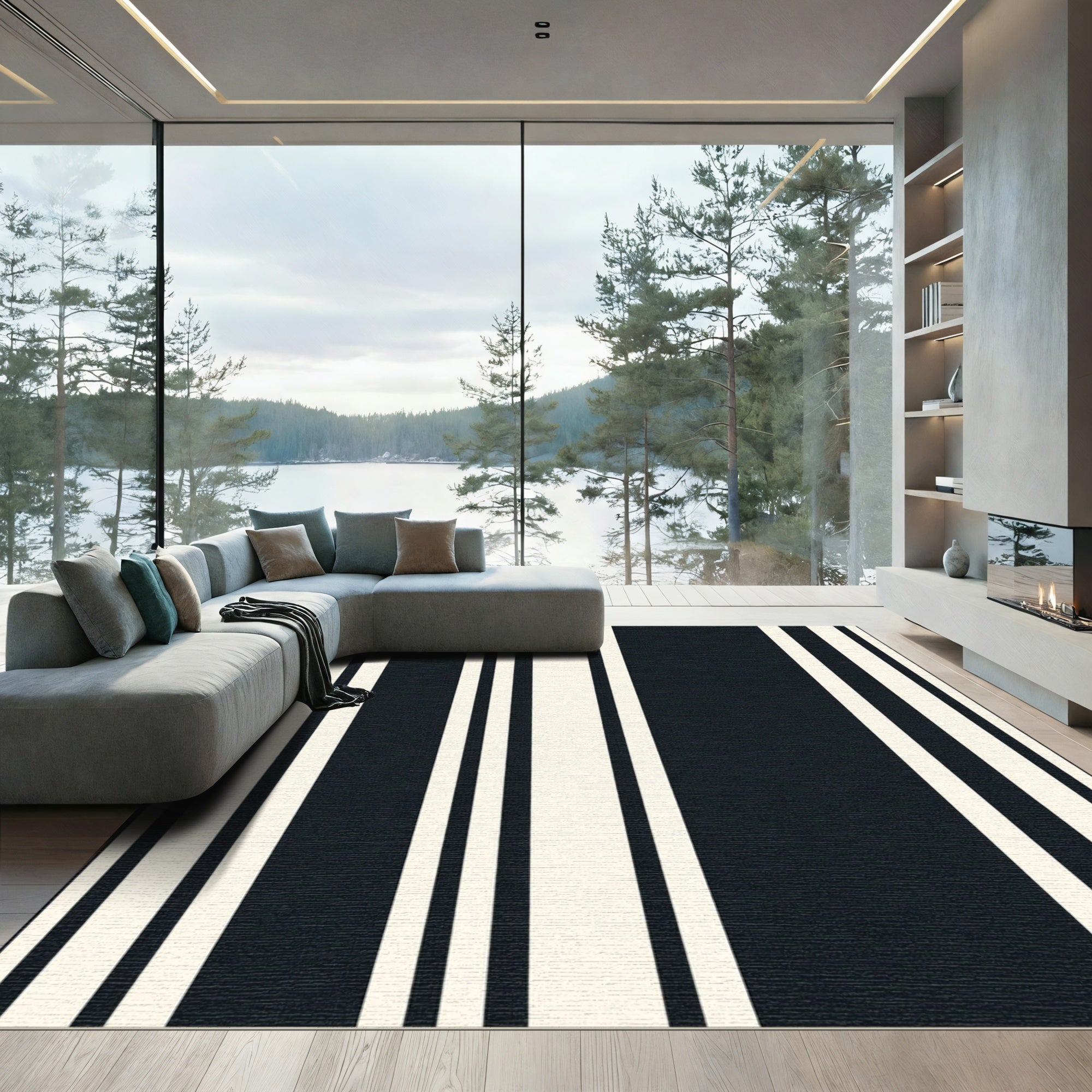 Bold Navy Cream Vertical Stripe Rug