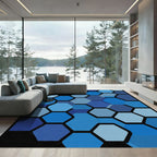 Deep Blue Hexagon Grid Abstract Rug
