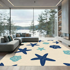 Navy Blue Starfish Sand Dollar Scene Rug