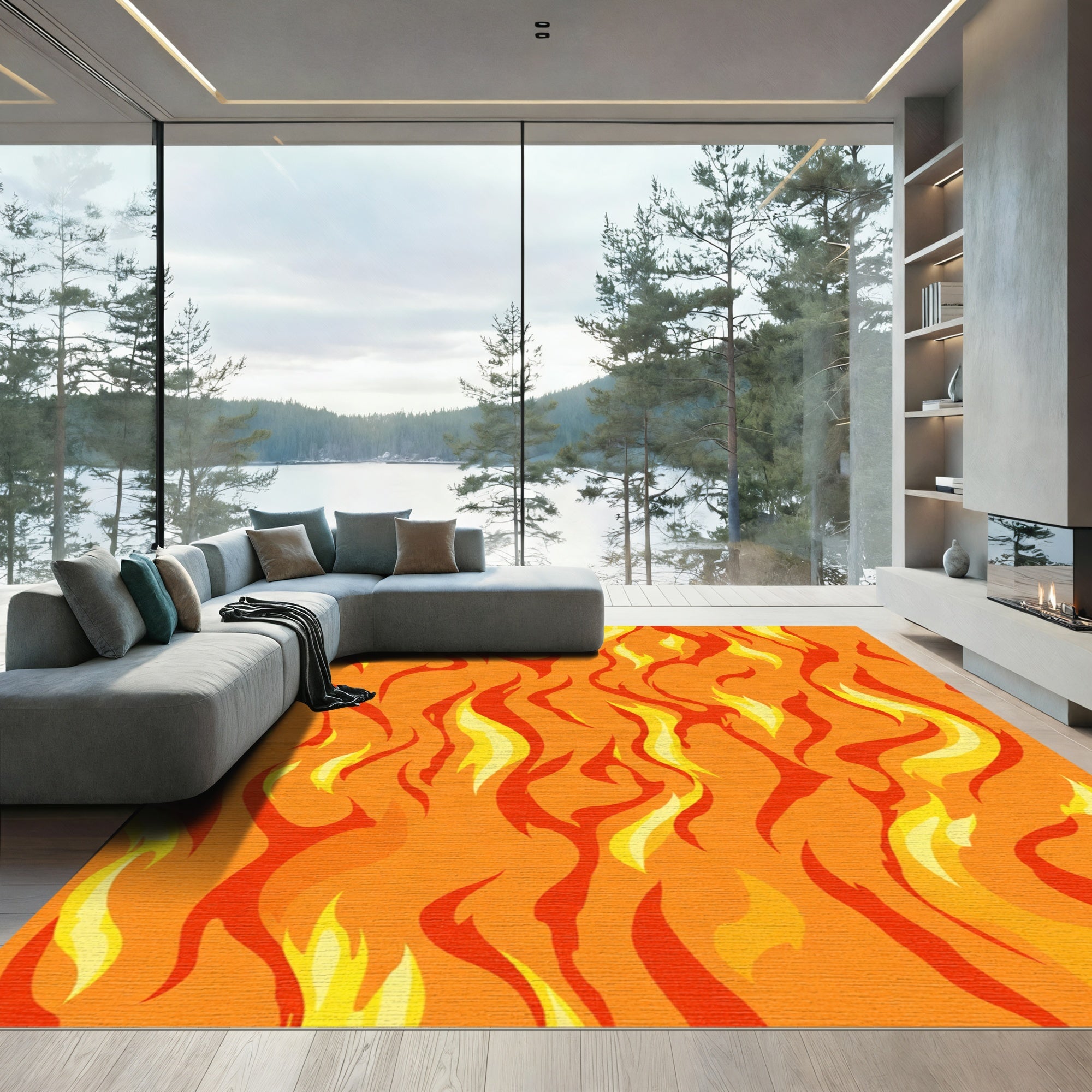 Fiery Orange Red Yellow Flame Rug