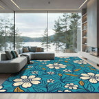 Coastal Blue Cream Floral Vines Rug