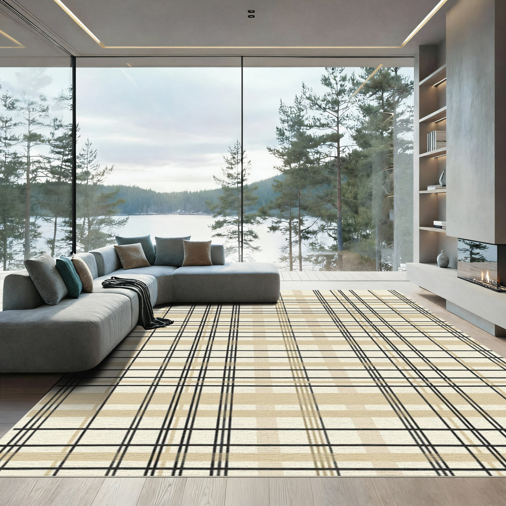 Classic Black Beige Plaid Rug