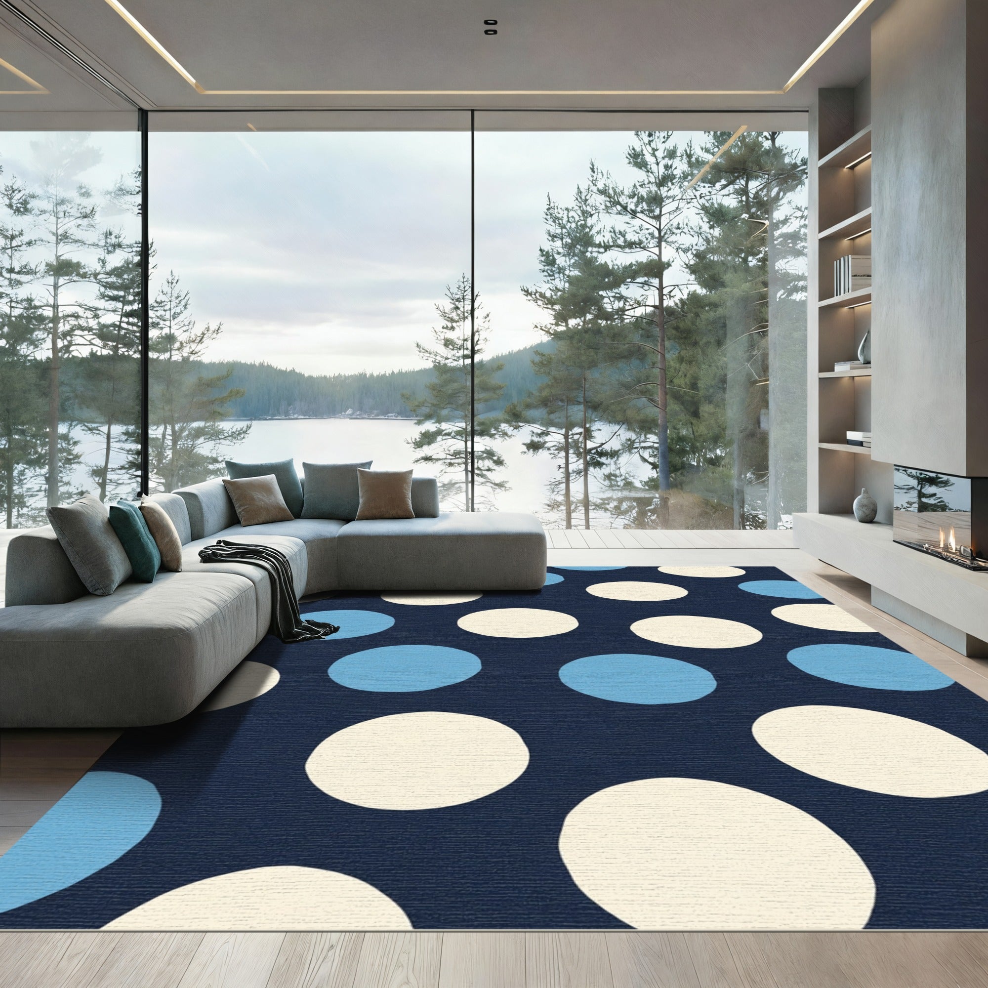 Navy Cream Sky Blue Polka Dot Rug