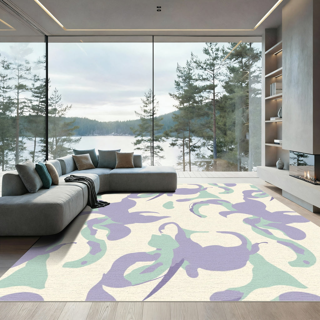 Lavender And Mint Abstract Swirls Rug