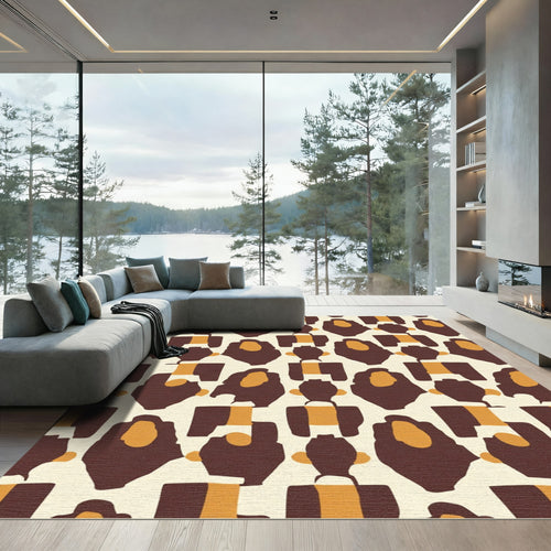 Abstract Brown Orange Geometric Figures Rug